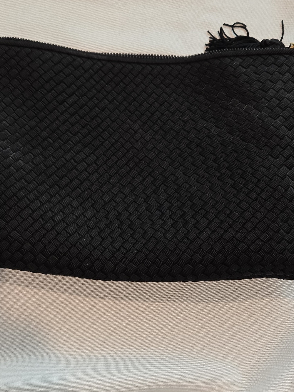 Americana By Sharif Black Woven Clutch with Tassel Zip
